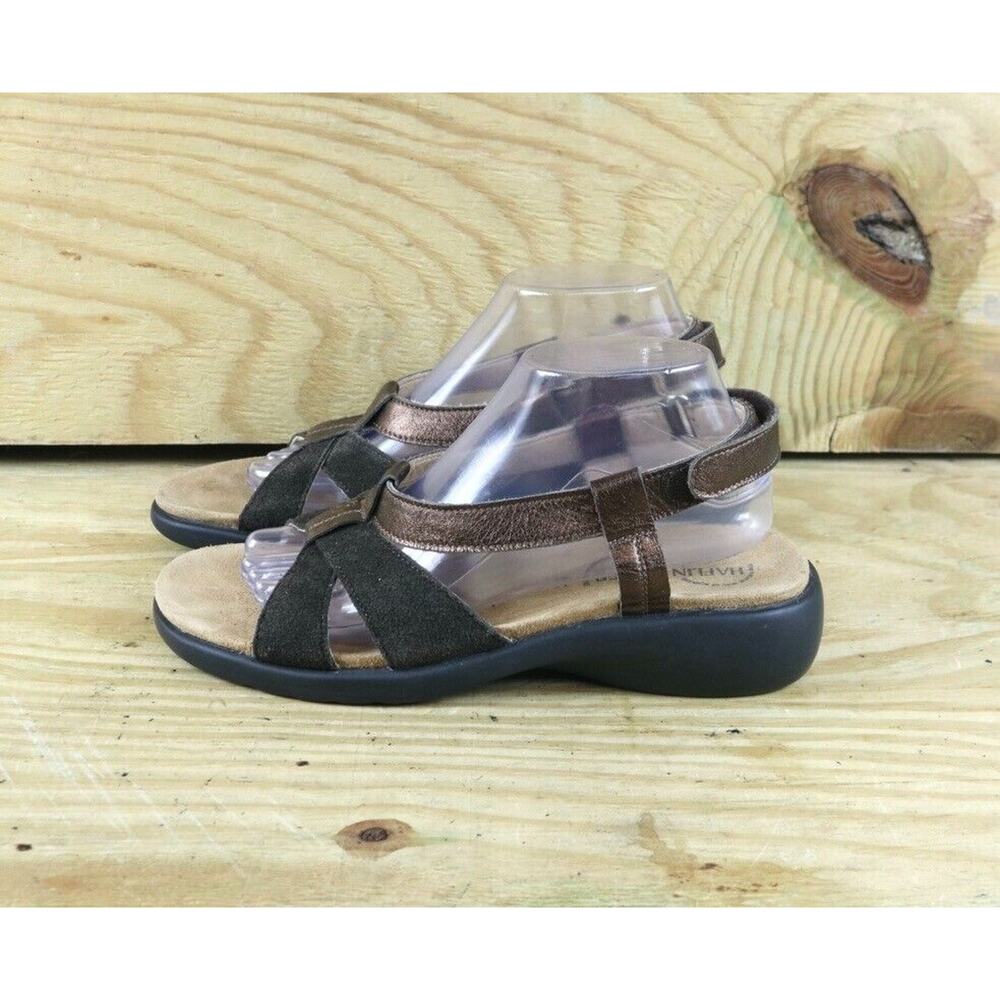 Haflinger Sandals Womens 10 Black Suede Metallic 41 Slingback Wedge Open Toe